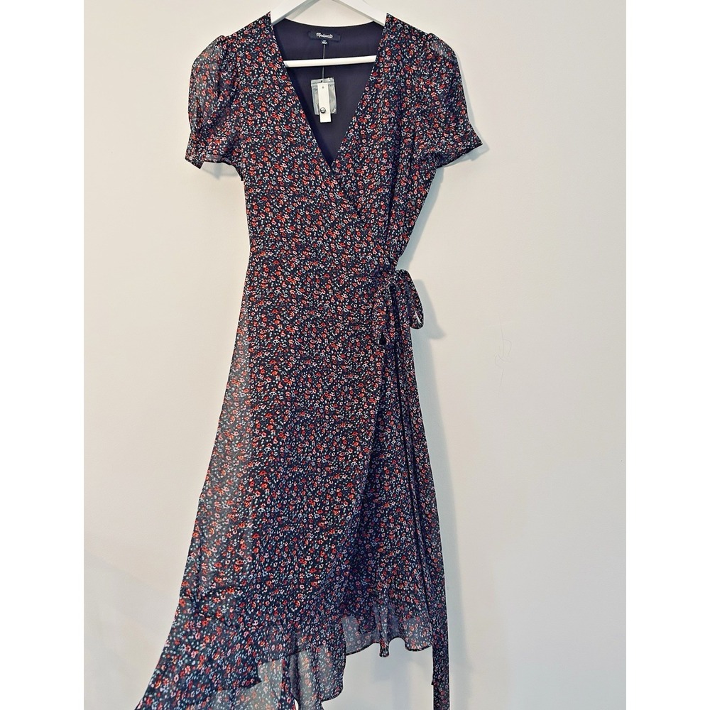 Madewell Floral Wrap Dress AM011 Black Petite Small Boho Fairy Midi NWT